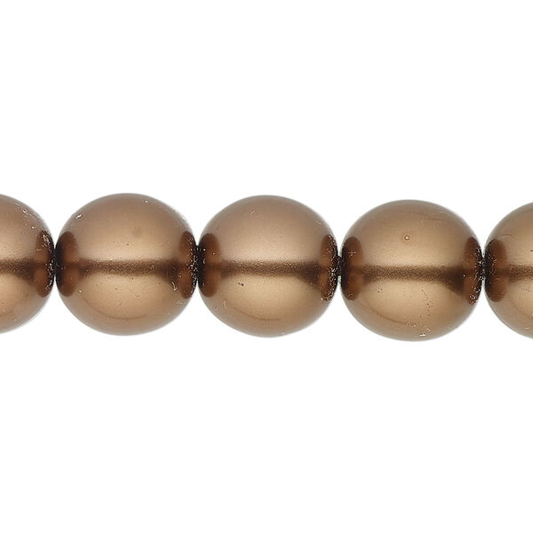 Bead, glass pearl, coated glass, bronze, 12mm round. Sold per 20 " strand, approximately 50 beads. image number 0