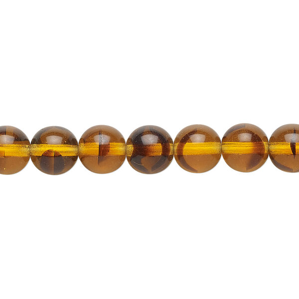 Bead, Czech glass druk, transparent tortoise, 8mm round. Sold per 15-1/2" to 16" strand. image number 0