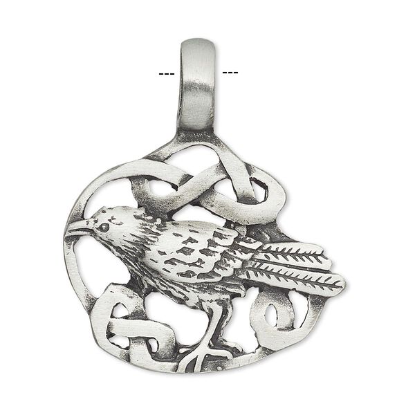 Pendant, Powerful Pewter Pendants, antiqued pewter (tin-based alloy), 36x31mm raven in knot with 7mm hole. Sold individually. image number 0
