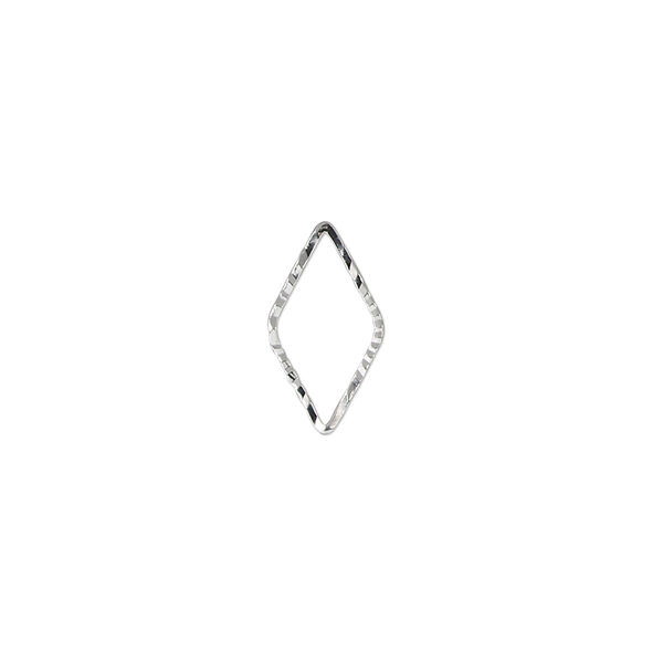 Component, silver-plated brass, 14x7.5mm single-sided diamond-cut open diamond, 1.3mm thick. Sold per pkg of 100. image number 0