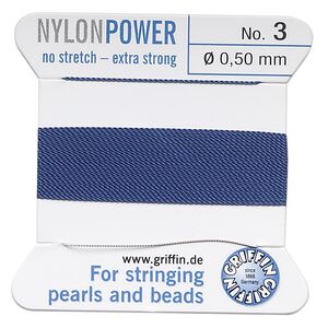 Thread, Griffin, nylon, blue, size #3. Sold per 2-meter card (approximately 78 inches).