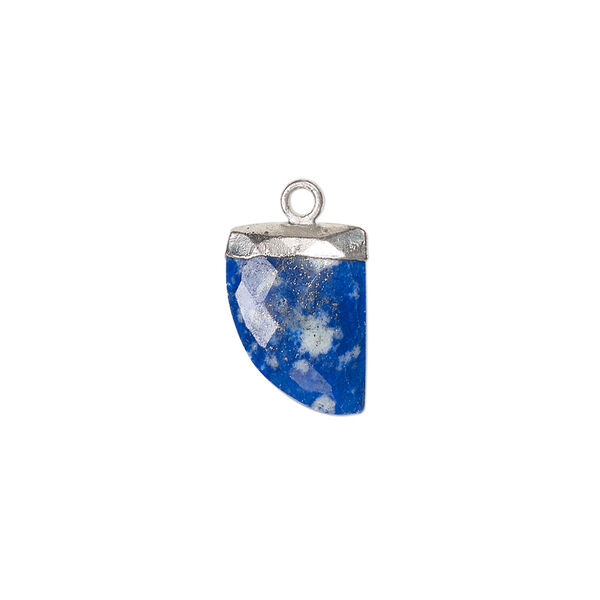 Drop, lapis lazuli (natural) and silver-plated copper, 14x10mm-15x12mm hand-cut faceted flat tooth. Sold individually. image number 0
