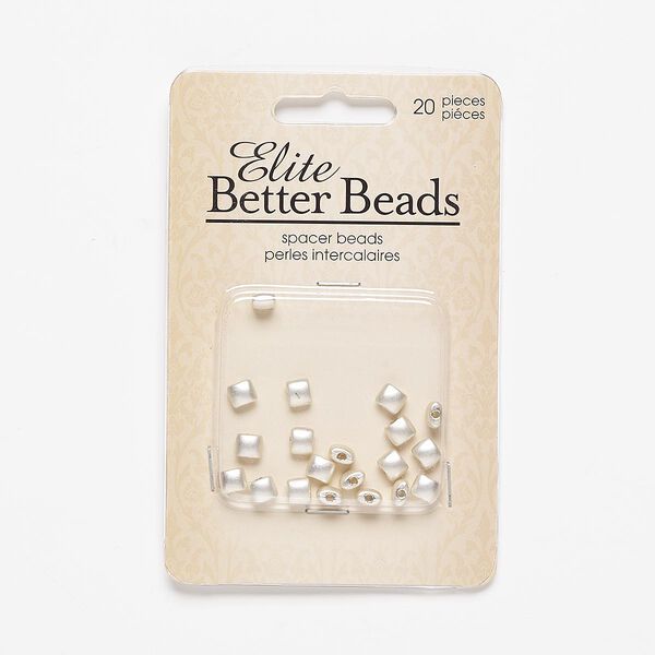 Bead, silver-finished "pewter" (zinc-based alloy), 6x5mm matte puffed rectangle. Sold per pkg of 20. image number 0