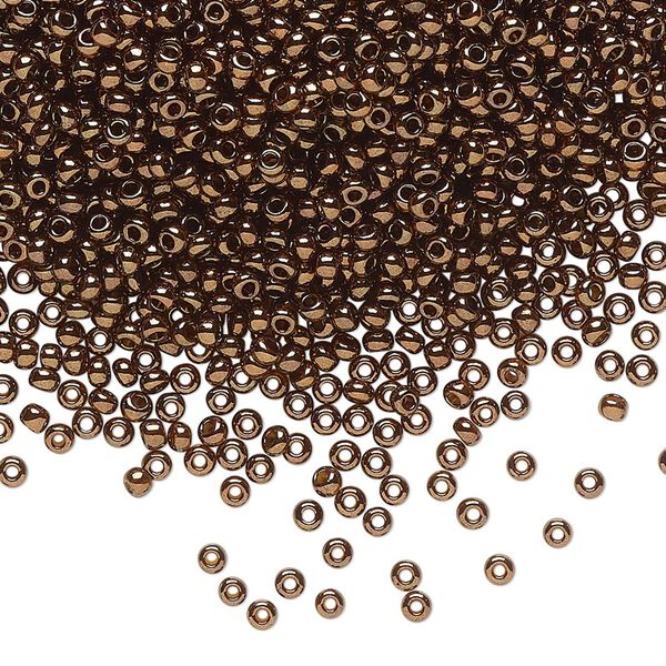 Seed bead, Preciosa Ornela Czech glass, pkg/50g, #11 rocaille, opaque bronze iris dark topaz, (19102). image number 0