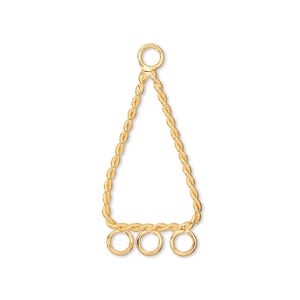 Connector, gold-plated brass, 23x23x14mm twisted triangle with 3 loops. Sold per pkg of 10.