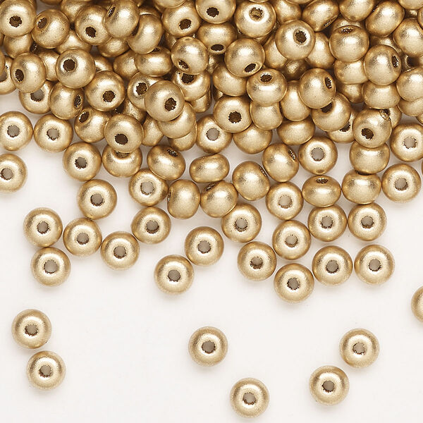 Seed bead, Preciosa Ornela, glass, opaque metallic soft gold, #6 rocaille. Sold per 500-gram pkg. image number 0