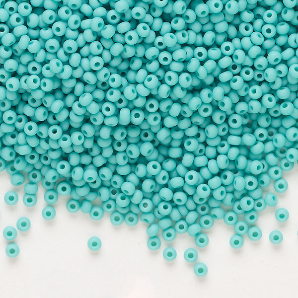Seed bead, Preciosa Ornela Czech glass, pkg/500g, #11 rocaille, opaque matte green turquoise, (63130). image number 0