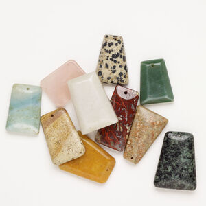 Multi-gemstone 1pkg10, top-drilled puffed / flat trapezoid drop mix 28x22mm-35x25mm