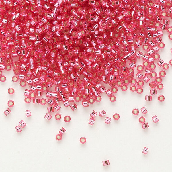 Seed bead, Delica®, glass, pkg/7.5g, #11 round, transparent outside dyed silver-lined rose (DB-1338). image number 0