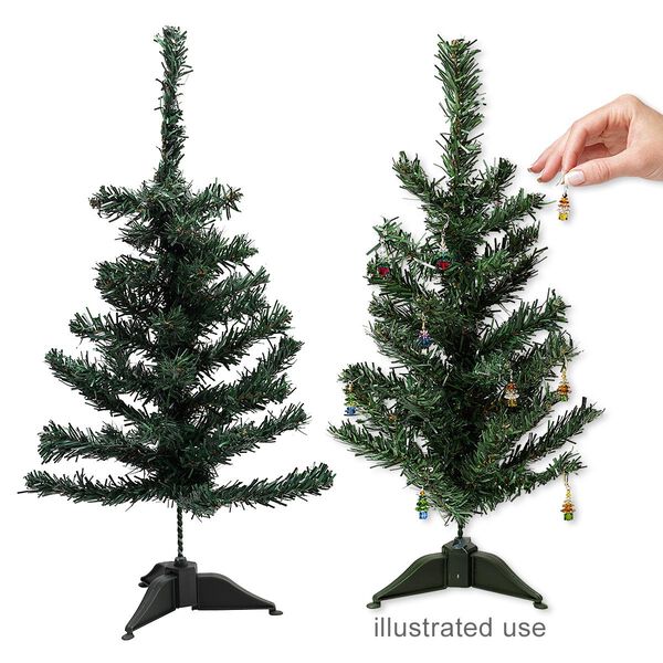 Gift, Christmas tree, polypropylene and steel, green and brown, 18x10-inches with twisted wire branches and three-leg stand. Sold individually. image number 0