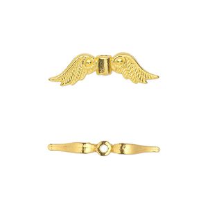 Bead, gold-finished "pewter" (zinc-based alloy), 23x6mm double-sided angel wings. Sold per pkg of 20.