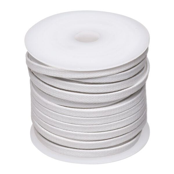 Cord, waxed cotton, white, 4mm flat. Sold per 25-meter spool. image number 0