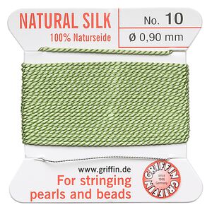 Thread, Griffin, silk, jade green, size #10. Sold per 2-meter card (approximately 78 inches).