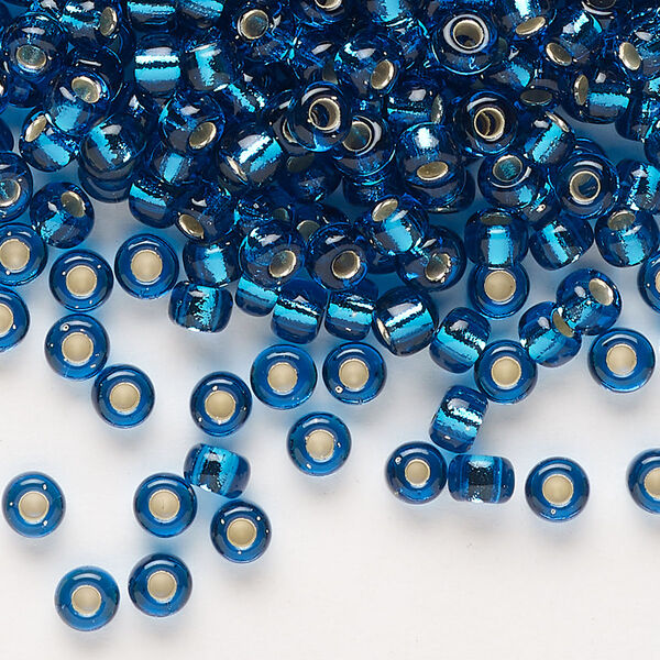 Seed bead, Miyuki, glass, pkg/25g, #6 rocaille, transparent silver-lined Capri blue (RR-25). image number 0