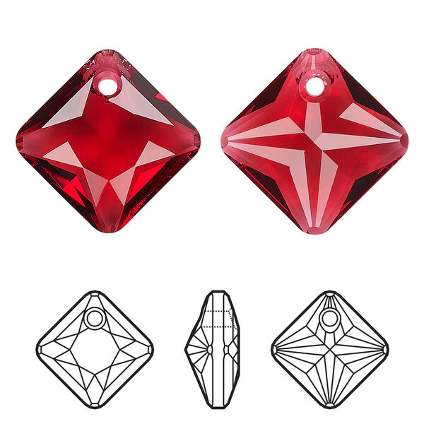 Drop 1pk scarlet, Crystal Passions® 16mm pendant princess cut 6431 image number 0