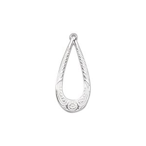 Drop, sterling silver, 22x10.5mm open teardrop with spiral design. Sold individually.