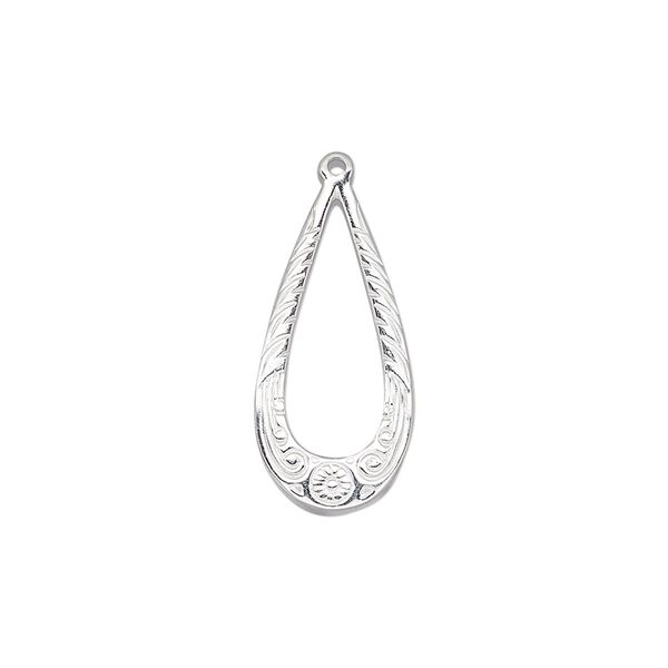 Drop, sterling silver, 22x10.5mm open teardrop with spiral design. Sold individually. image number 0