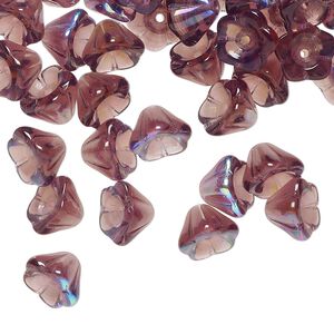 Czech pressed glass 1pkg80, flower bead translucent amethyst purple AB 8.5x6.5mm