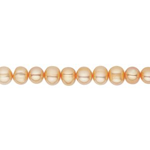 Pearl, cultured freshwater (dyed), apricot, 4-5mm semi-round, C grade, Mohs hardness 2-1/2 to 4. Sold per 16-inch strand.