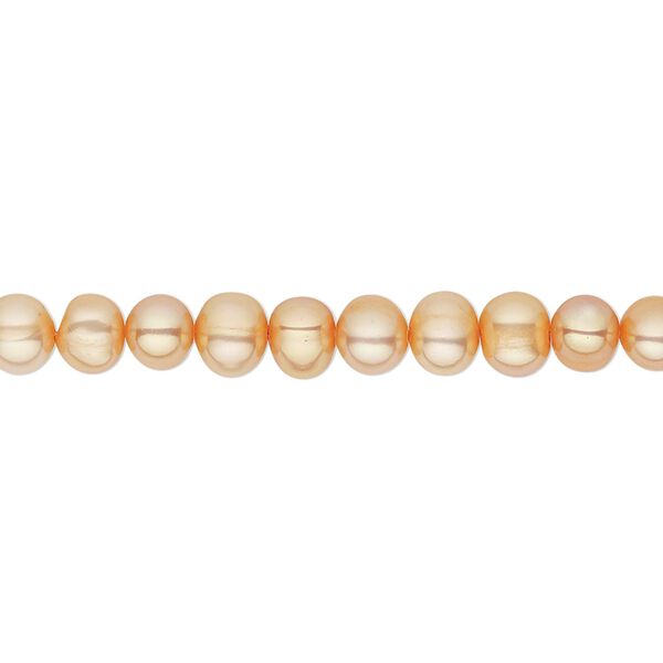 Pearl, cultured freshwater (dyed), apricot, 4-5mm semi-round, C grade, Mohs hardness 2-1/2 to 4. Sold per 16-inch strand. image number 0