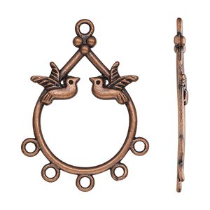 Drop, antique copper-finished "pewter" (zinc-based alloy), 29x23mm single-sided open teardrop with birds and 5 closed loops. Sold per pkg of 10.