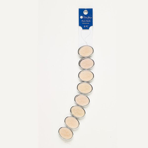 Bead, druzy (acrylic), rose peach, 29x22mm double-drilled single-sided oval. Sold per pkg of 8. image number 0