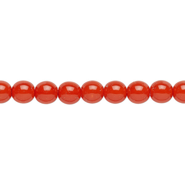 Bead, Czech dipped décor glass druk, red-orange, 6mm round. Sold per 15-1/2" to 16" strand. image number 0