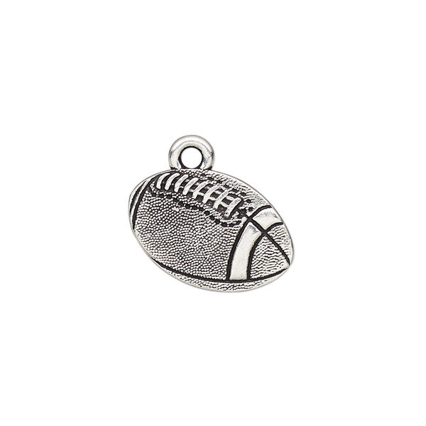 Charm, TierraCast®, antique silver-plated pewter (tin-based alloy), 18x12mm two-sided textured football. Sold per pkg of 2. image number 0
