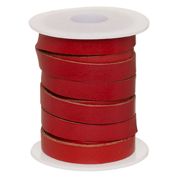 Cord, leather, red, 8mm flat. Sold per 5-yard spool. image number 0