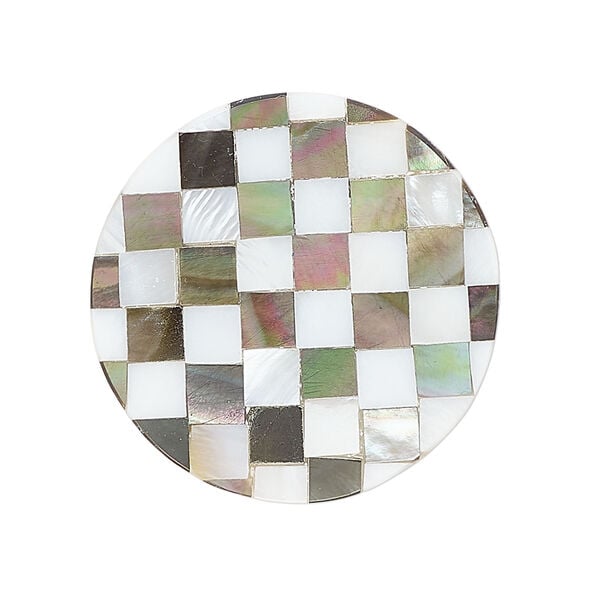 Focal, black lip shell / mother-of-pearl shell / resin (assembled) 1pkg1, 30-31mm undrilled 1sided round with checkerboard pattern. image number 0