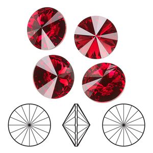 Chaton 4pk scarlet foil back, Crystal Passions® 10.54-10.91mm rivoli SS47 1122