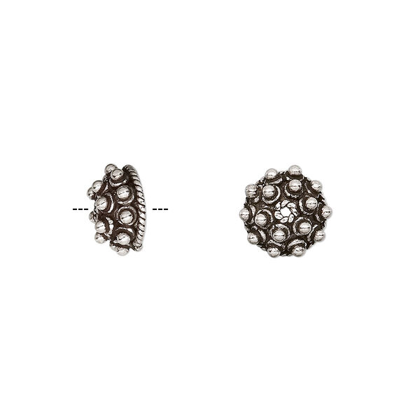 Bead cap, antiqued sterling silver, 10x5mm circle, fits 8-10mm bead. Sold per pkg of 2. image number 0