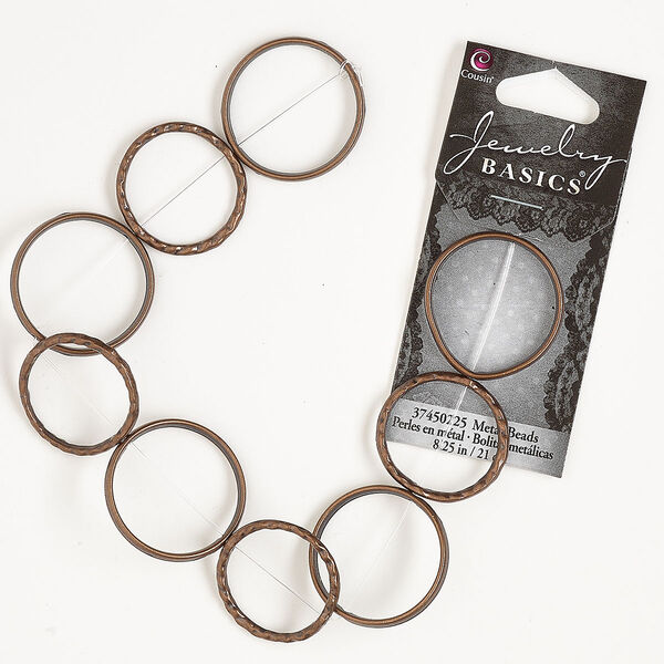 Bead frame, antique copper-finished "pewter" (zinc-based alloy), 22mm and 25mm hammered round, 19mm and 22mm inner diameter. Sold per pkg of 9. image number 0