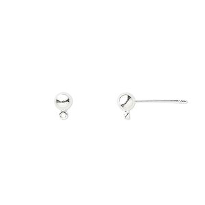 Earstud 1pkg100, 4mm ball / closed loop, silver-finished brass 50 pair