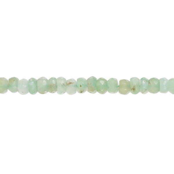 Bead, chrysoprase (natural), light, 3x2mm-5x3mm hand-cut faceted rondelle with 0.4-1.4mm hole, B grade, Mohs hardness 6-1/2 to 7. Sold per 13-inch strand, approximately 125 beads. image number 0