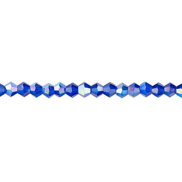 Bead 1pk translucent cobalt blue AB, Celestial Crystal® 4mm bicone 15.5-16 inch image number 0