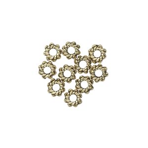 Bead, antique gold-plated pewter (tin-based alloy), 5.5x3mm beaded rondelle. Sold per pkg of 10.