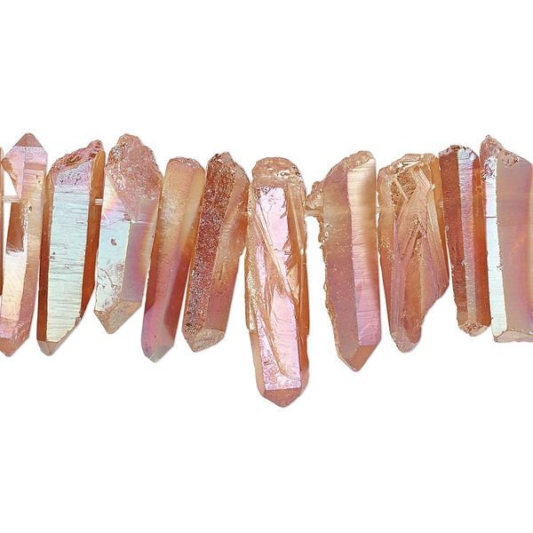 Bead, quartz crystal (coated), brown, 25x4mm-35x10mm hand-cut top-drilled electroplated natural point, B grade, Mohs hardness 7. Sold per 4-inch strand. image number 0