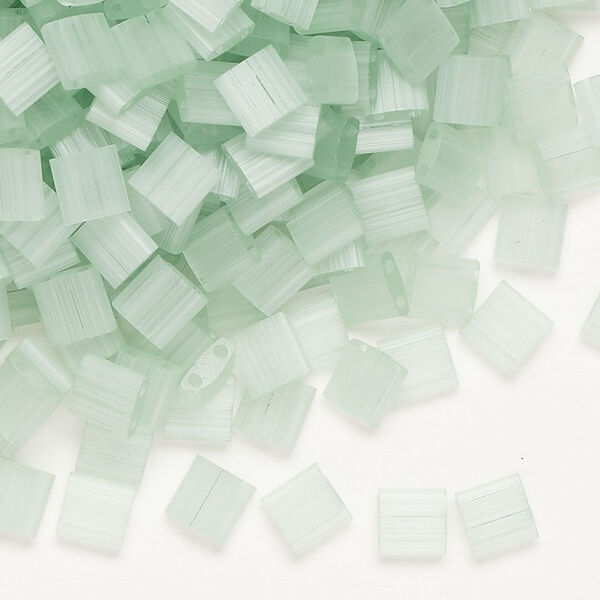 Seed bead, TILA®, glass, pkg/40g, 5mm full tila square, translucent silk luster mint green (TL-2559-1). image number 0