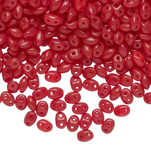 Bead, Preciosa Twin™, Pressed Twin, Czech pressed glass, opaque dark red, 5x2.5mm oval with (2) 0.7-0.8mm holes. Sold per 250-gram pkg. image number 0