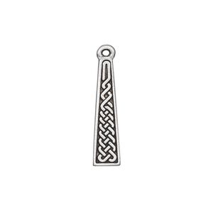 Drop, TierraCast®, antique silver-plated pewter (tin-based alloy), 22.5x5.5mm double-sided flat trapezoid with Celtic braid. Sold per pkg of 2.