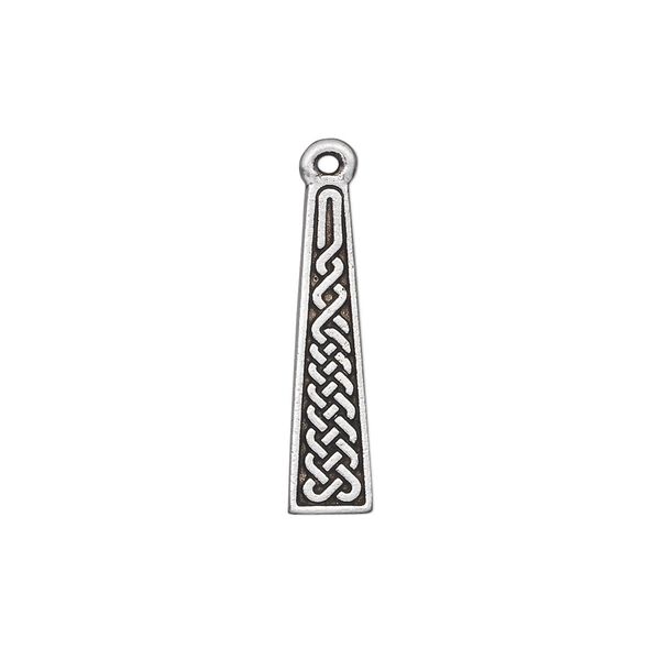 Drop, TierraCast®, antique silver-plated pewter (tin-based alloy), 22.5x5.5mm double-sided flat trapezoid with Celtic braid. Sold per pkg of 2. image number 0