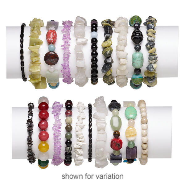 Multi-gemstone / glass 1pkg50, mixed shape stretch bracelet 6-7 inch mix 6x1mm-35x25mm image number 1