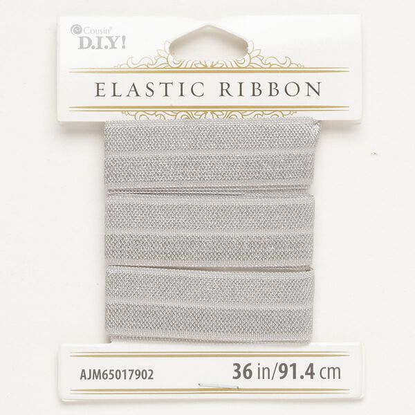 Ribbon 1pkg1 elastic, grey, 15-16mm flat, 36-inch section. image number 0