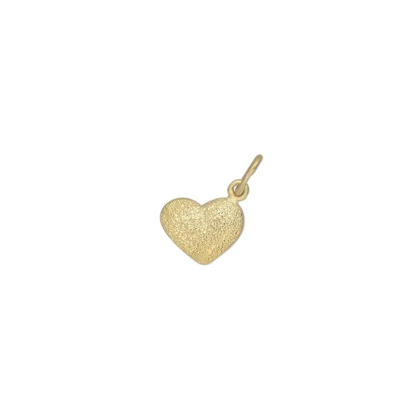 Charm, gold-finished sterling silver 9x7mm double-sided stardust puffed heart. Sold individually. image number 0