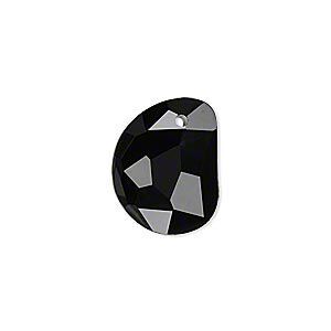 Drop, glass, black, 18x14mm faceted 3/4 moon. Sold per pkg of 2.