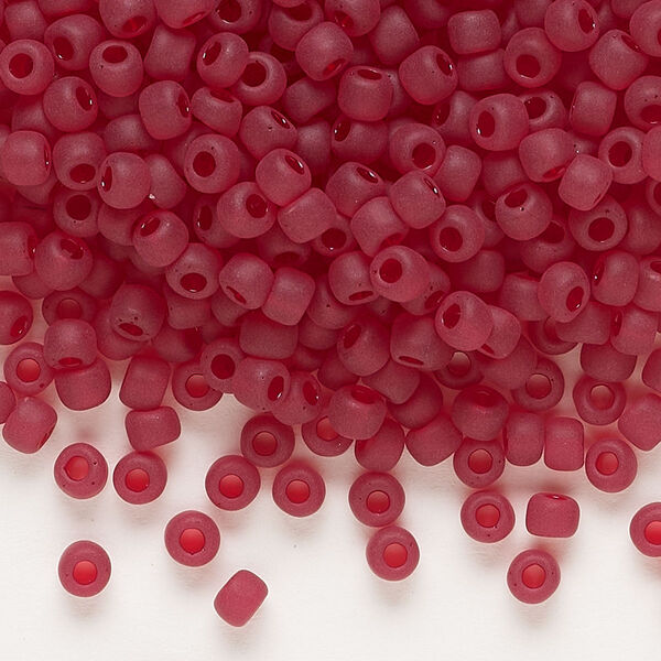Seed bead, Dyna-Mites™, glass, transparent matte ruby red, #6 round. Sold per 1/2 kilogram pkg. image number 0