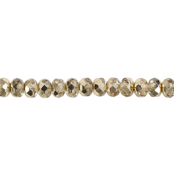 Bead, Czech fire-polished glass, metallic pale gold, 5x4mm faceted rondelle. Sold per 15-1/2" to 16" strand. image number 0