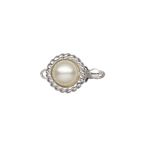 Clasp tab 1pkg1 rhodium-plated pewter (tin alloy), 11.5mm round, acrylic 1-strand