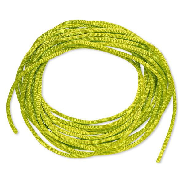 Cord, Satinique™, satin, lime green, 1.5mm small. Sold per pkg of 10 feet. image number 0